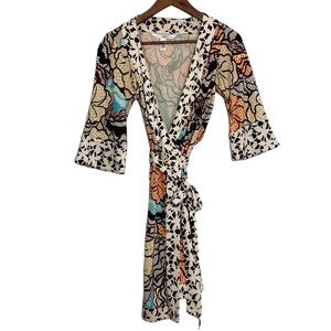 Diane Von Furstenberg Dress Womens 2 Silk Stretch Jersey Wrap Dress Orange Print